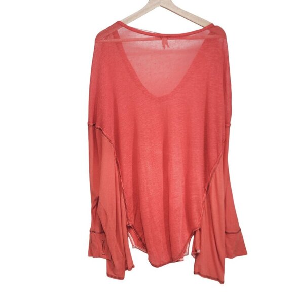 Free People Never Give Up Top Womens Size XS Oversized Orange/Red - Picture 2 of 6